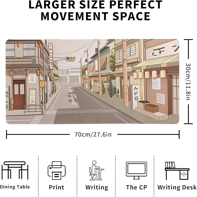 Tokyo Street Mouse Pad Anime Japanese Desk Mat Kawaii Large Gaming Mousepad XL Beige Cute Mousepad Gaming Non-Slip Rubber Base Stitched Edges Keyboard Mouse Mat Desk Pad for Office Home and Game - Image 2