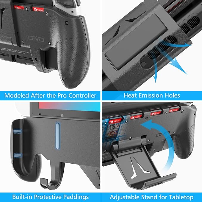 OIVO Switch Grip with Upgraded Adjustable Stand, Asymmetrical Grip with Adjustable Stand and 5 Game Slots-4 Thumb Caps Included, Black, Interactive Gaming Figures - Image 5