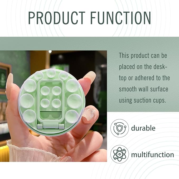 Small Rotundity Suction Cup Suction Phone Card Holder, Desktop Metal Bracket, Phone for iPhone and Android, Hands-Free Sticky Phone Grip Holder Stick On Phone Case for Videos(Green) - Image 4