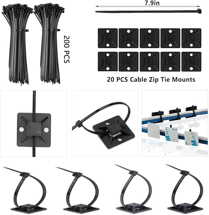 ELII 302PCS Cable Management Kit 4 Cable Sleeve,45Cable Clips - Image 5