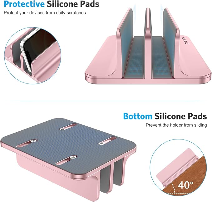 OMOTON Dual Vertical Desk Laptop Stand Holder, Fits MacBook Air, Rose Gold - Image 6