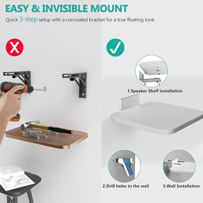 WALI Surround Sound Speaker Wall Mount, 1 Pair Heavy Duty Floating Shelf - Image 6
