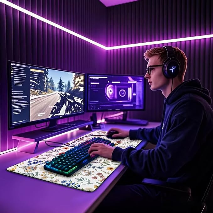 Large Gaming Mouse Pad Desk Mat 31.5"x15.7" Non-Slip Weeds Floral | Extended Mousepad, Non-Slip Rubber Base , Stitched Edges, for Computer/Laptop/Office/Home - Image 8