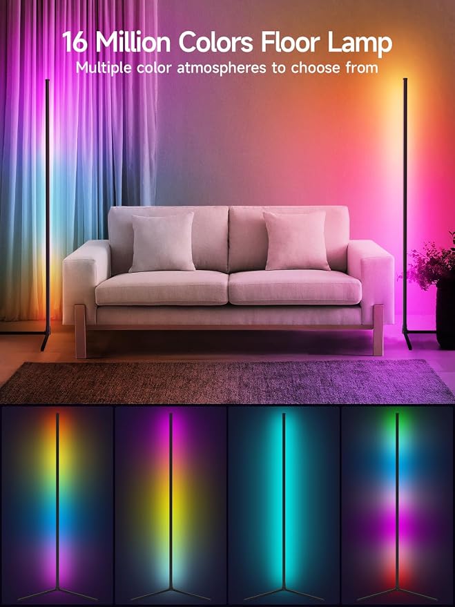 Tyute Floor Lamp, RGB LED Corner Lamp with Music Sync, Smart App and Remote Control Color Changing Ambience Light, 16 Million Colors Standing Lamp for Bedroom Living Room Gaming Room (2pcs) - Image 2