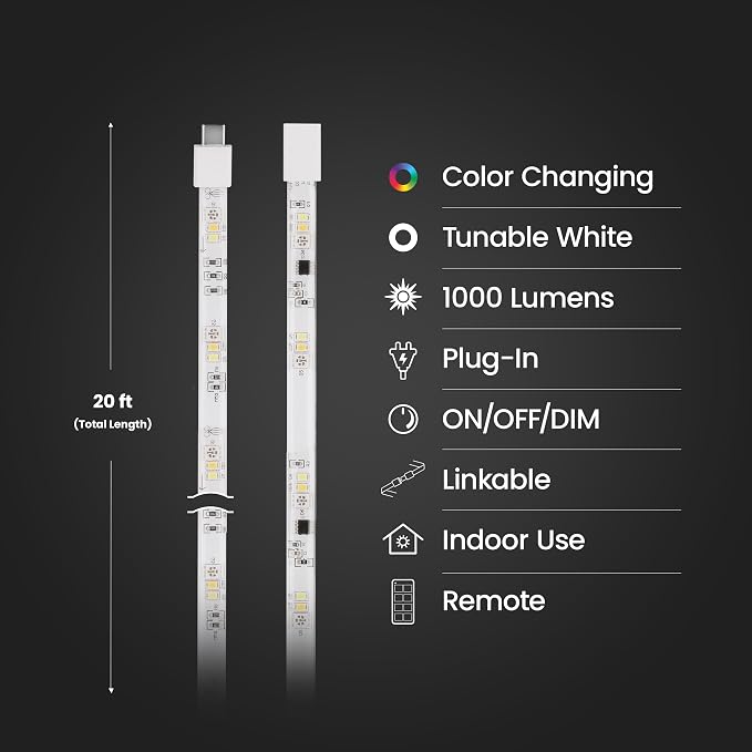 Feit Electric LED Tape Lights RGB Tunable White, Cuttable, Linkable - 20FT - Image 3