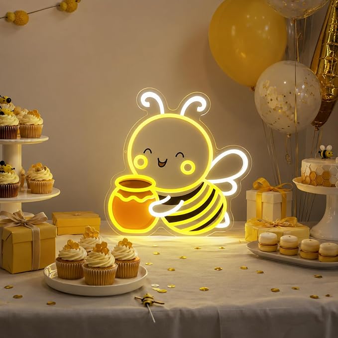 Bee Neon Sign Wall Art Cute Animal Neon Sign Honey Bee Lights Decor - Image 5