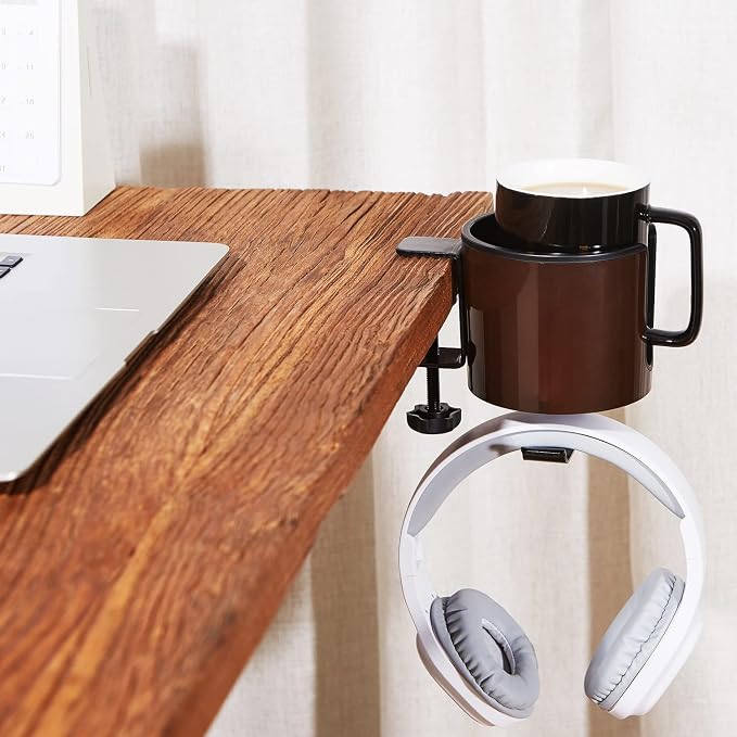 GUNKING Luxury 2-in-1 Anti-Spill Cup Holder with Headphone Hanger (Brown) - Image 5