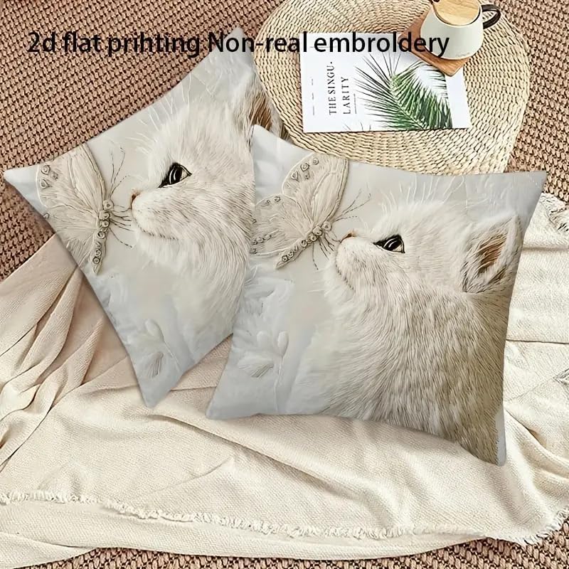 2D Flat Print Decorative Throw Pillow Covers, White Fluffy Fur Pattern Design, Square Cushion Cases, 2 Pack，18x18 Pillows Linen Pillowcase - Image 2