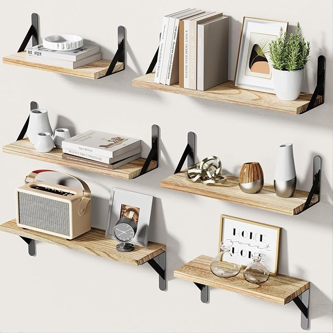 Amada Solid Paulownia Wood Wall Shelves, Medium Size, 6 Pcs, Natural Wood by AMADAHOMEFURNISHING