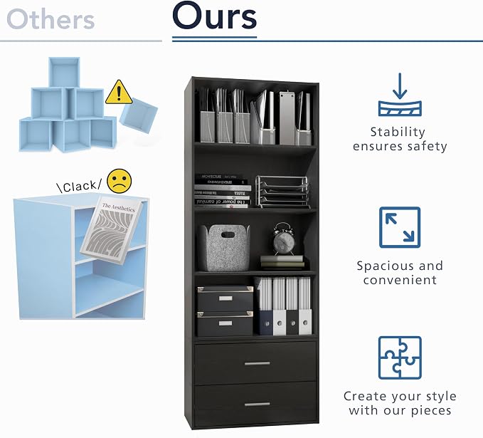 Homes: Inside + Out Apexa 3-Cube Storage Organizer Shelves, Stackable Wood Bookcase Fits Cubby Bins for Organization, Dorm Teen Room Decor & Home Office, Light Blue - Image 8