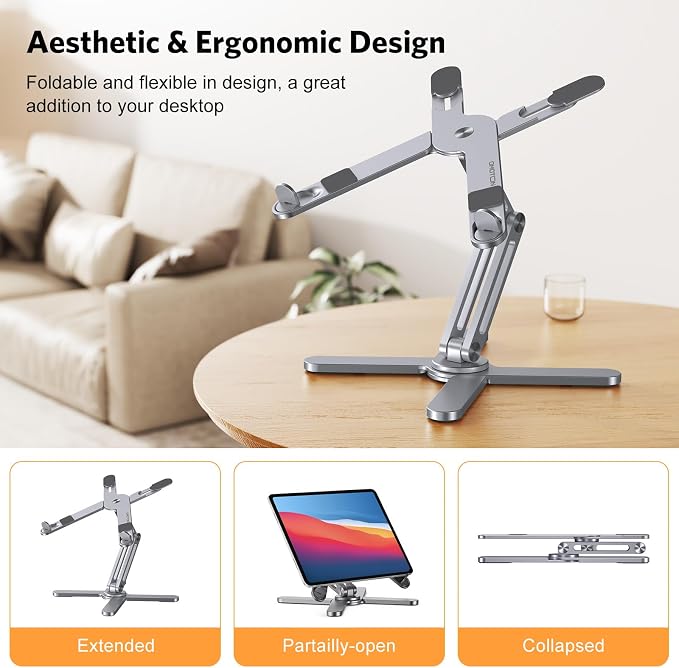 OMOTON LA10 360° Rotating Laptop Stand Riser Foldable for Desk, Space Grey | Aluminium Aolly, Tool-free Adjustable Height Angles, Collaborative Work, Easy Storage, Fits 11"-17" MacBook Pro/Air, Dell, HP - Image 3