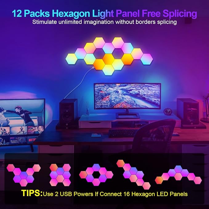 12-Pack Hexagon Light Panels – Smart RGB LED Wall Lights with App & Remote – Music Sync Gaming Lights for Room Decor, Birthday & Party Gifts for Boys, Teens, Men, Boyfriends, and Kids - Image 3