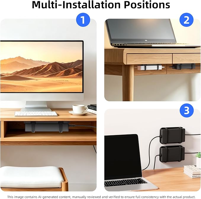 2 Pack Upgraded Laptop Charger Holder,Adjustable Silicone Strap Power Brick Organizer With Heat Dissipation,Under Desk Cable Management Mount For Most Power Adapters,Chargers,Screws & Adhesive - Image 7
