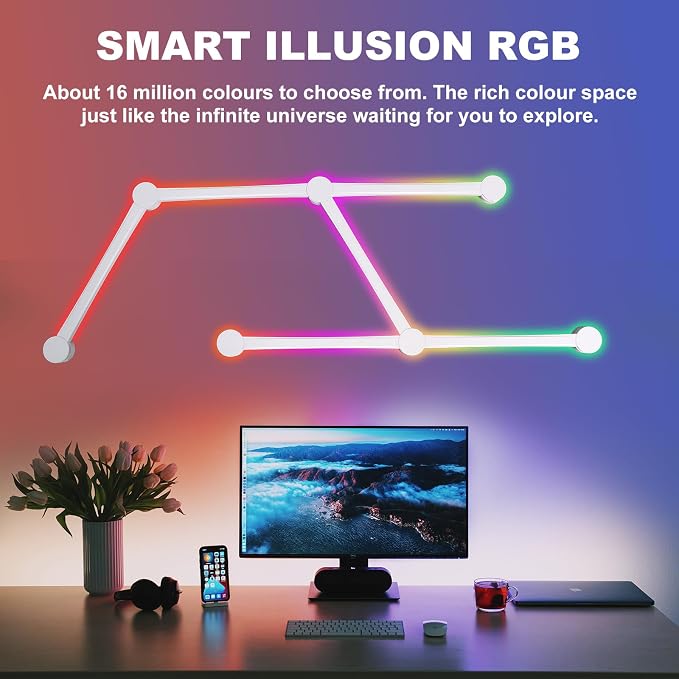 Smart Wall Light Lines, WiFi RGB LED Light Bars, 16M+ Color Dimmable Music Sync DIY Home Decor Light Bars for Gaming Party Streaming Lovers, Work with Alexa & Google Assistant (6 Lines,White) - Image 8