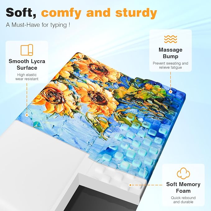 Ospelelf Keyboard Wrist Rest, Ergonomic Memory Foam Wrist Support for Typing & Gaming, Tilted Keyboard Pad, Aesthetic Desk Accessories for Office, Relief for Carpal Tunnel & Wrist Pain, Sunflower - Image 3