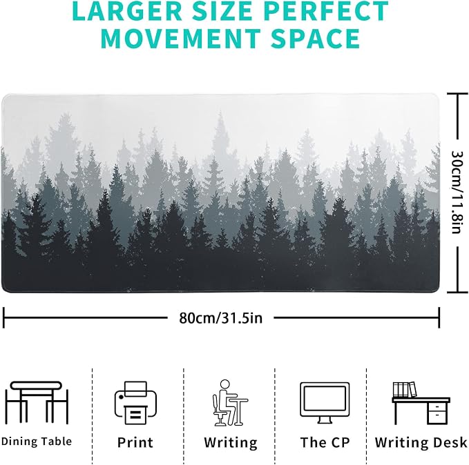 Desk Mat,Large Mouse Pad 31.5x11.8 Inch XL Extended Gaming Mouse Pad Mat with Non-Slip Base Stitched Edges Mousepad for Computer,Office,Keyboard and Laptop - Fog Misty Forest - Image 2