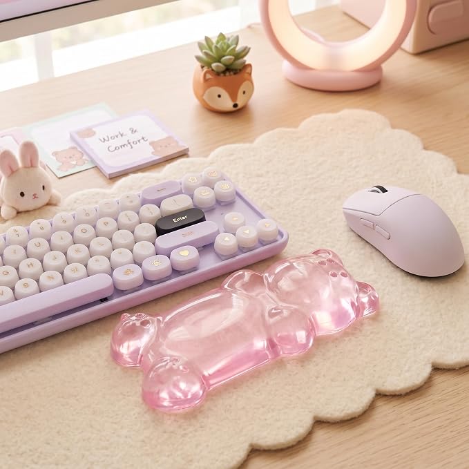 Gel Wrist Rest for Keyboard and Mouse Transparent Pink Bear Elbow Pad Cushion Ergonomic Cute Clear Cool Mouse Wrist Pad Silicone Non-Slip Support for Computer Gaming Home Office Women Hand Pillow - Image 8