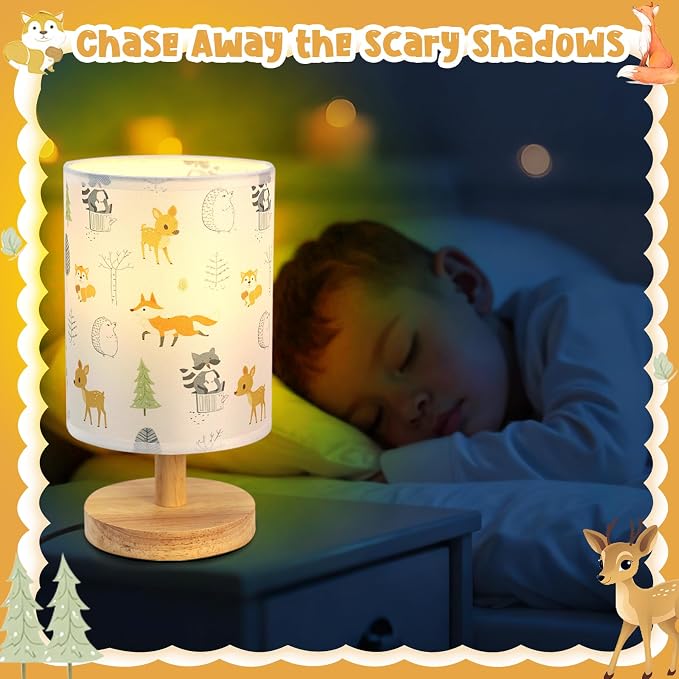 Animal Table Lamp for Bedroom Kids Bedside Lamp with Linen Wooden Nightstand Cartoon Nursery Lampshade for Boys Girls Room Decor - Image 7