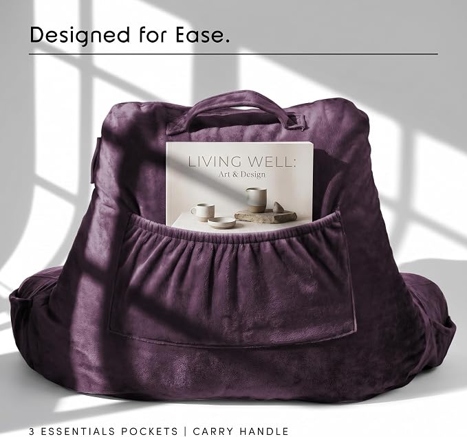 Nestl Reading Pillow for Bed, Back Pillow for Sitting Up in Bed, Purple | 18” Backrest Pillow with Arms, Adjustable Support, Shredded Memory Foam Fill, OEKO-TEX, College Dorm Essentials for Adults - Image 4