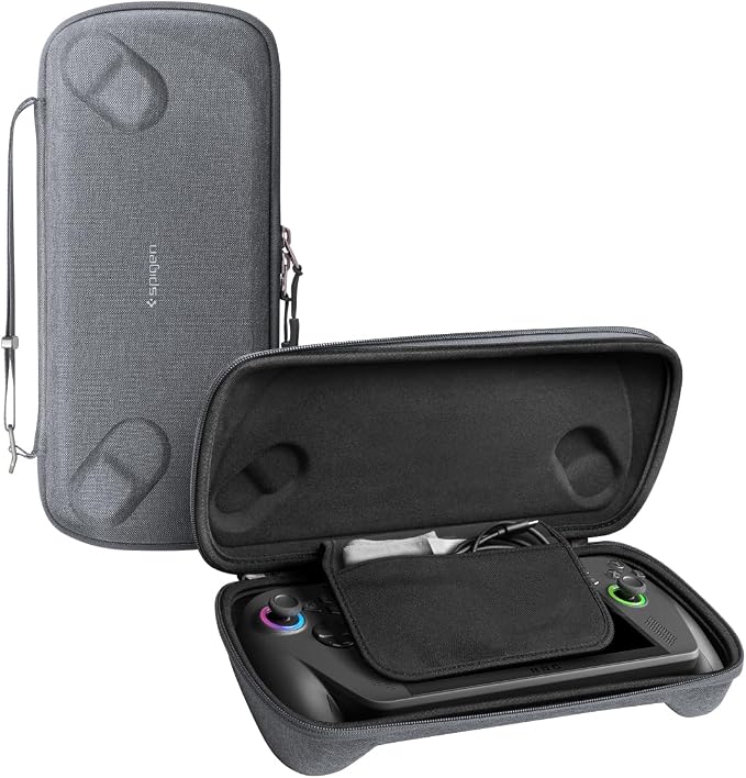 Spigen for Slim Carrying Case Compatible with 2025 ASUS ROG Xbox Ally/Ally X, Slim One-Layer Pouch with Grip Bump, G-Hook and Strap Keeper, Inner Screen Protector, Back Storage Pocket - Charcoal Gray by Unknown