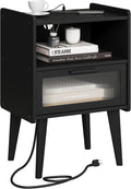MMEOLUOOK Nightstand with Charging Station, Bedside Tables, End Table Side Table with 2 Tiers Storage Space, for Bedroom, Living Room, Black CAMLBZ07BE by MMEOLUOOK