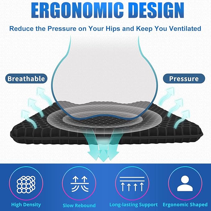 20" Gel Seat Cushion for Long Sitting Pressure Relief(Jumbo&Thick) - Wheelchair Cushion for Pressure Sores - Back, Sciatica & Tailbone Pain Relief Cushion- Non-Slip Butt Pillow for Office, Home, Car - Image 4