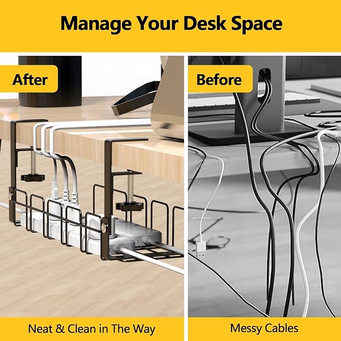 15.7 Inch Under Desk Cable Management Tray - Black No Punch Wire Organizer Holder, Sturdy Metal Rack for Power Strip, Desk Cable Organizer for Home, Office, Standing Desk, Gaming & Streaming Setup - Image 7