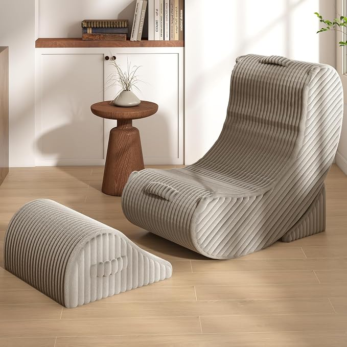 Quiet Rocking Chair, 3-in-1 Adjustable Boneless Floor Recliner for Adults | Zero Gravity Comfort as a Rocker, Chaise Lounger or Floor Seat, with Faux Fur Washable Cover for Reading, Nursing or Gaming by SnugSofeeFoamSofa