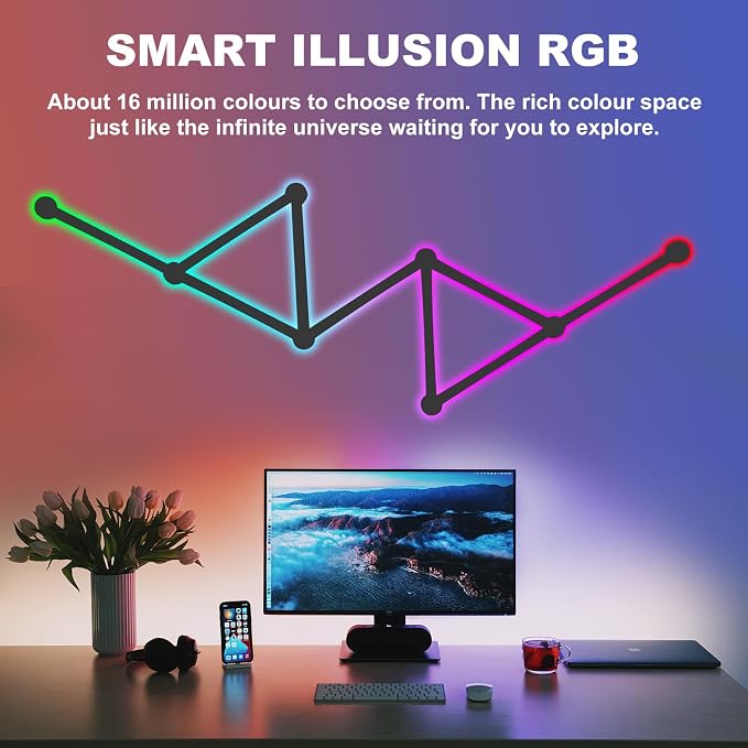 Smart Wall Light Lines, WiFi RGB LED Light Bars, 16M+ Color Dimmable Music Sync DIY Home Decor Light Bars for Gaming Party Streaming Lovers, Work with Alexa & Google Assistant (9 Lines,Black) - Image 8