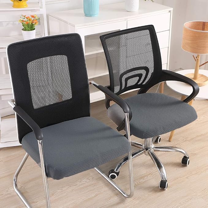 Smiry Office Computer Chair Seat Covers for Desk, Anti-dust Protector | Stretch Jacquard Removable Washable Desk Chair Seat Cushion Protectors, Grey - Image 2