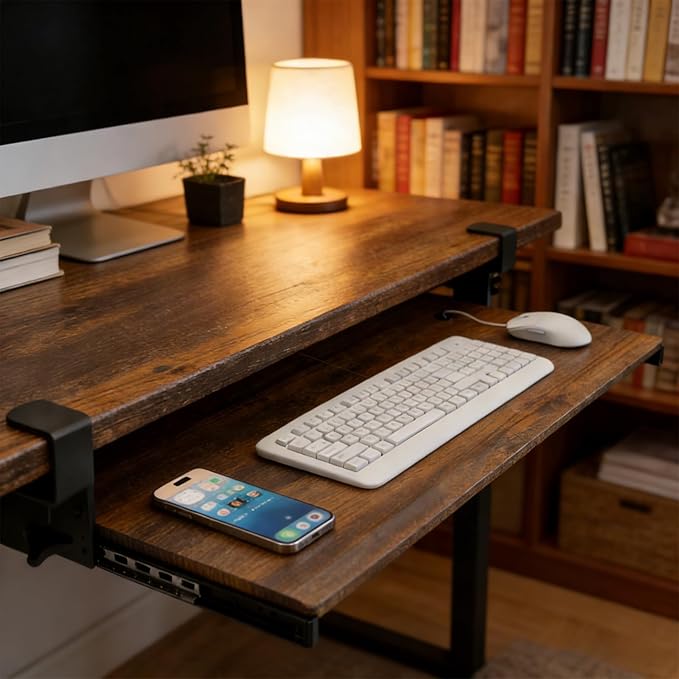 AX WABER Keyboard Tray Under Desk Pull Out with Extra Sturdy C Clamp Mount System, 32.8 (38 inch Including Clamps) x 12 Inch Slide-Out Platform Computer Drawer for Typing Vintage AX01WG202 - Image 9