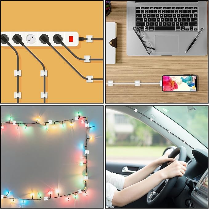 100Pcs Cable Clips, Adhesive Cable Organizer Cord Holder Wire Clip Wire Management Self Adhesive Hooks Wire Holder for Office, Home(White, 100PCS) - Image 7