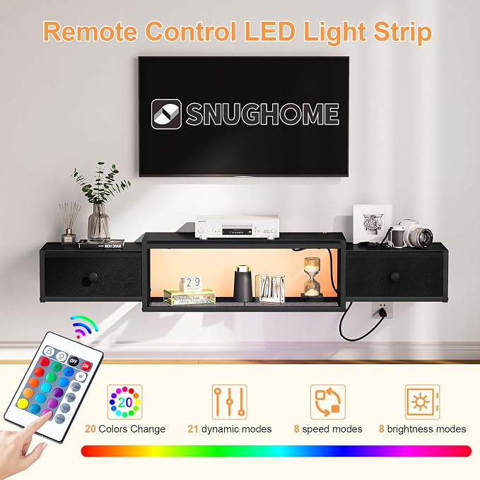 Snughome 63" Floating TV Stand, Floating TV Shelf with Power Outlets - Image 6