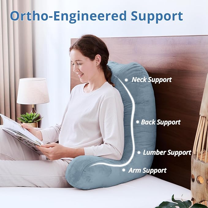 Sasttie Reading Pillow for Bed, Back Pillow for Sitting Up, Greyish Blue - Image 5