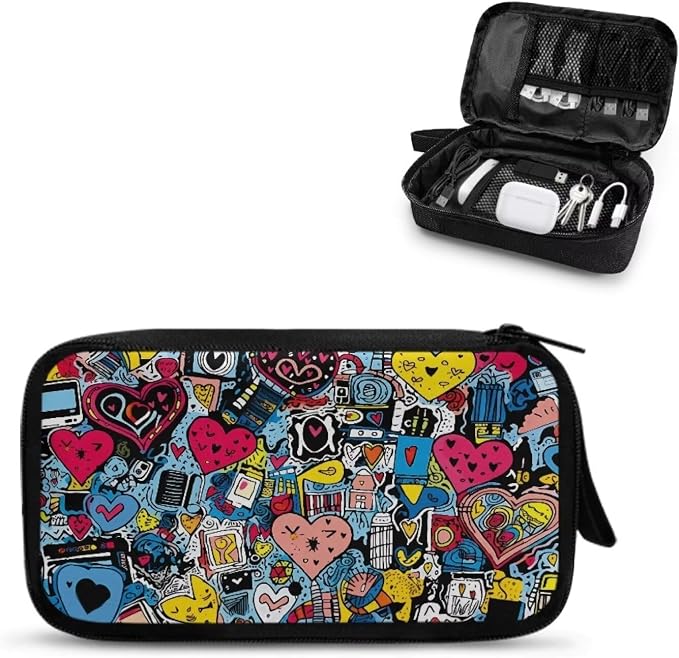 Love Heart Print Electronic Organizer, Travel Cable Organizer, Portable Waterproof Pouch, Electronic Accessories Storage Case for Cable, Cord, Charger, Phone, Earphone by Unknown