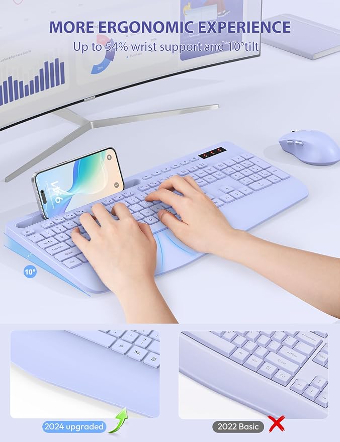 SABLUTE Wireless Keyboard and Mouse Combo, Full Size, Ergonomic Wrist Rest - Image 2