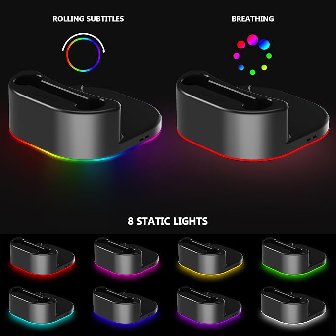 KAFRI Charging Dock for Meta/Oculus Quest 3/3s/2 Headset, VR Accessories Charger Station with RGB Light, Display Stand and 2 USB C Charger for Head Strap or Other Devices, Gamer Gift for Men Boyfriend - Image 5