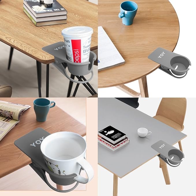 YOY 2 Pack Drink Cup Holder Clip - Table Desk Side Water Glass Beer Bottle Beverage Soda Coffee Mug Holder Cup Saucer Clip Design for Home Office, Gray - Image 5