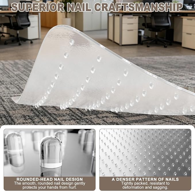 Office Chair Mat for Carpets, 48" x 60" Clear Carpet Protector Mat with Rounded Non-Sharp Studs, Durable Desk Chair Mat for Home Office and Gaming Room - Image 5