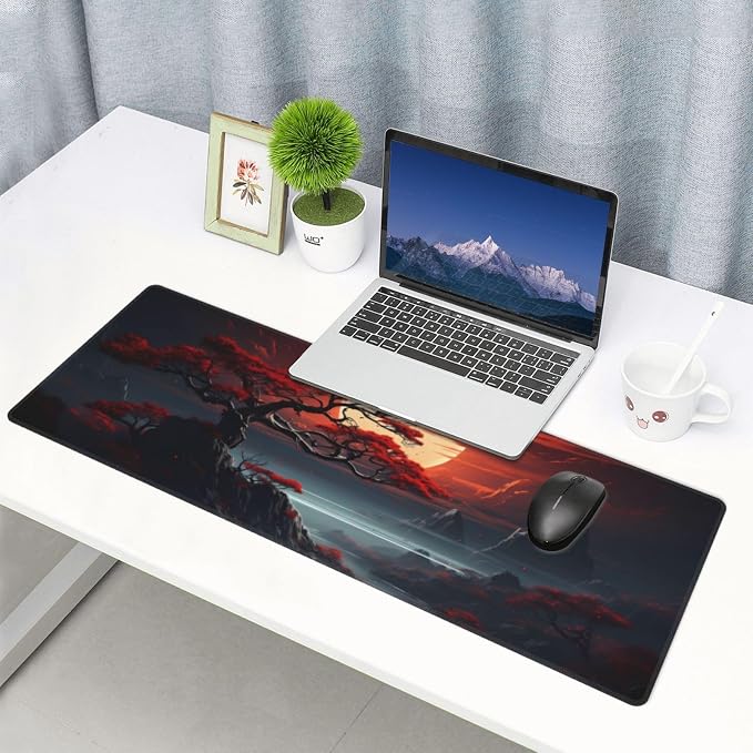 Darkness Red Moon Desk Mat Japanese Mouse Pad, Large Japanese Desk Mat, XL Anime Gaming Keyboard Mat, Non-Slip Rubber Base, Big Extended Desk Protector for Home Office, 31.5”x11.8” - Image 6