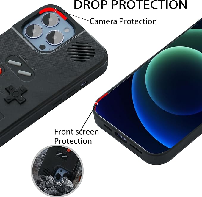 Gameboy Case for iPhone 15 Pro, Retro 168 Classic Games, Anti-Scratch Shockproof Phone Cover, Black - Image 6