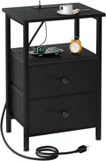 LOAKEKEL Night Stand, Small Nightstand with Charging Station by LOAKEKEL