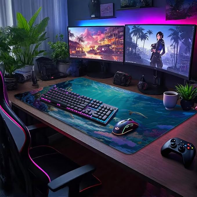 Sea Turtles Large Gaming Mouse Pad Desk Mat 31.5"x15.7" | Extended Mousepad, Non-Slip Rubber Base , Stitched Edges, for Computer/Laptop/Office/Home - Image 2
