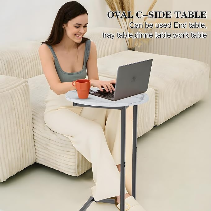 C Shaped End Table, Oval Side Tables on Couch, Black - Image 4