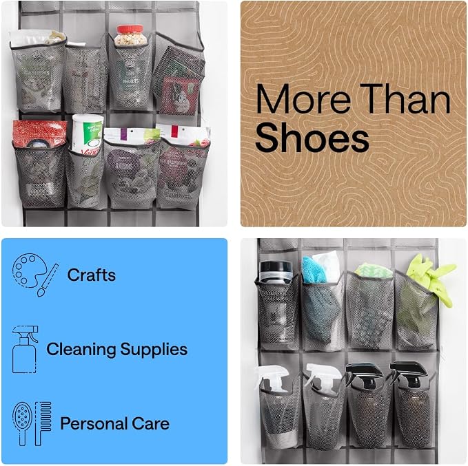 GORILLA GRIP Over the Door Shoe Organizer, 24 Large Pockets, Gray - Image 6
