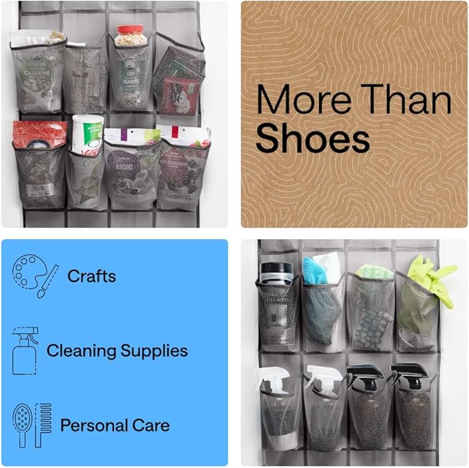 GORILLA GRIP Over the Door Shoe Organizer, 24 Extra Large Pockets, Gray - Image 6