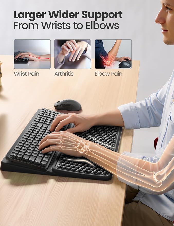 Vaydeer Keyboard Wrist Rest for Computer, Ergonomic Large Keyboard Mat Pad with Wrist Support, Soft Memory Foam Keyboard Stand for Desktop Gaming Home Office Carpal Tunnel Pain Relief - Image 2