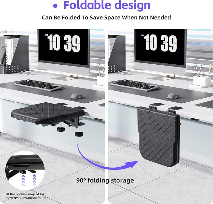 CABTE Ergonomics Desk Extender Tray, Table Mount Arm Wrist Rest Shelf, 90° Foldable Elbow Arm Support,Foldable, Computer Desk Extender Tray for Home and Office (Large Foldable) - Image 3