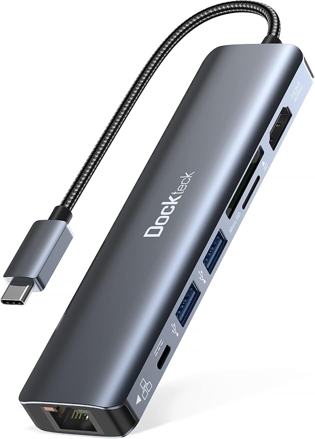7-in-1 USB C Hub dockteck | 4K 60Hz HDMI, 1Gbps Ethernet, 100W Power Delivery, SD/TF Card Slots, USB 3.0 Data Ports USB C Dock for MacBook, iPad Pro, XPS by Dockteck