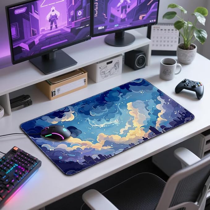 Blue Nebula Aesthetic Large Gaming Mouse Pad Desk Mat 31.5"x15.7" | Extended Mousepad, Non-Slip Rubber Base , Stitched Edges, for Computer/Laptop/Office/Home - Image 7